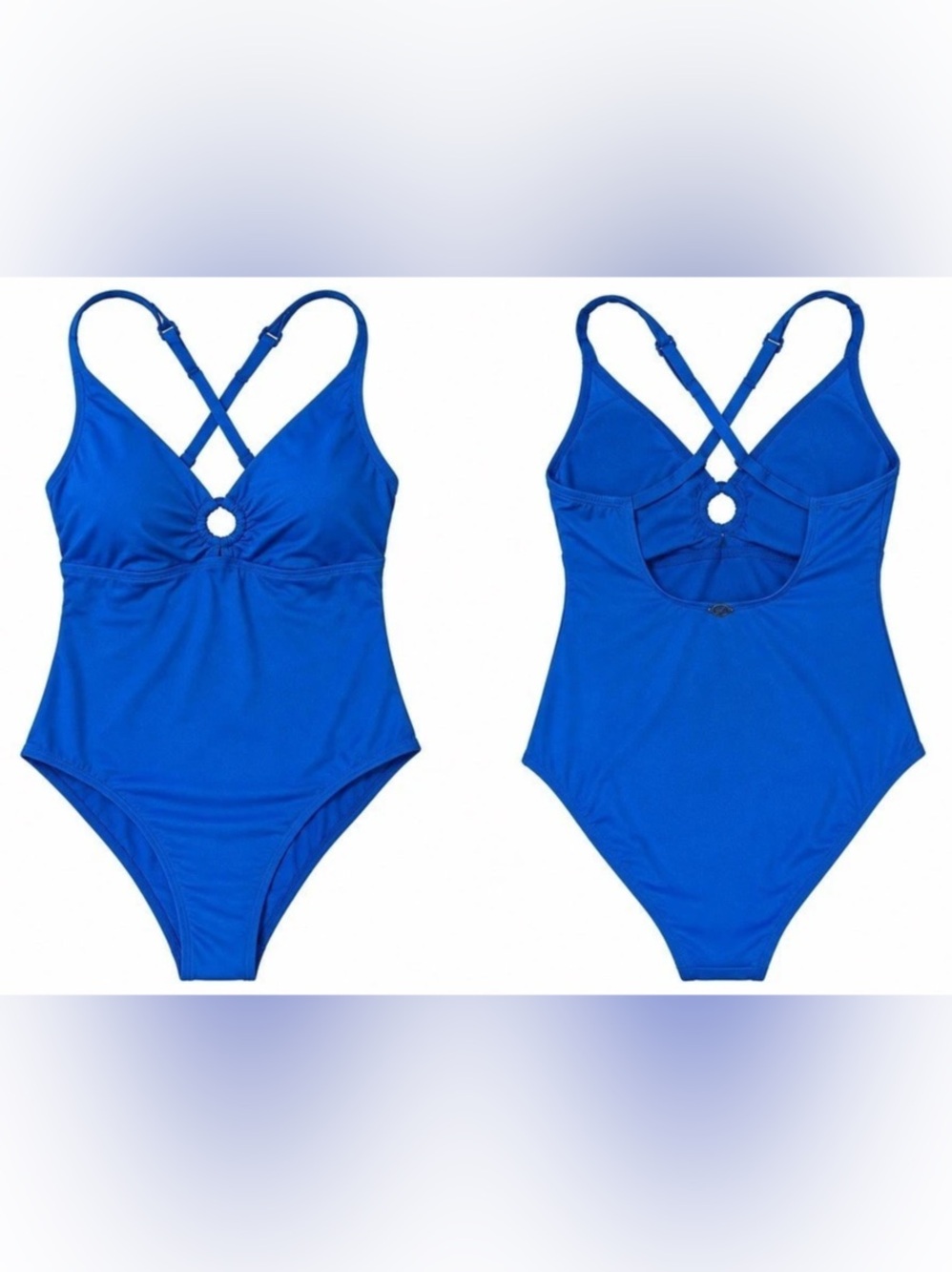 Jantzen Solid Paris Ring Front One Piece Swimsuit Blue Size 14